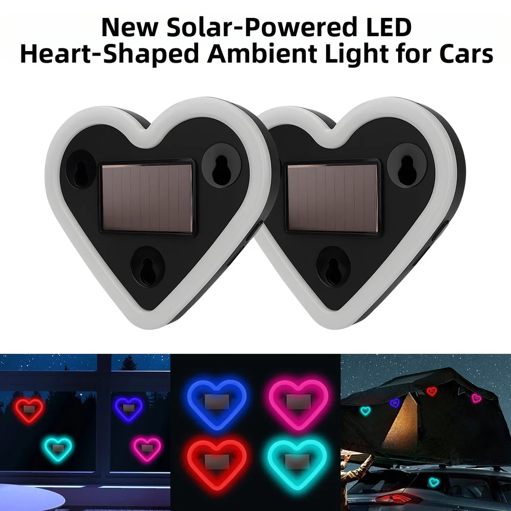 Solar Powered Car Interior Neon Heart LED Light with Multiple Modes for Customizable Ambiance and Secure Mount