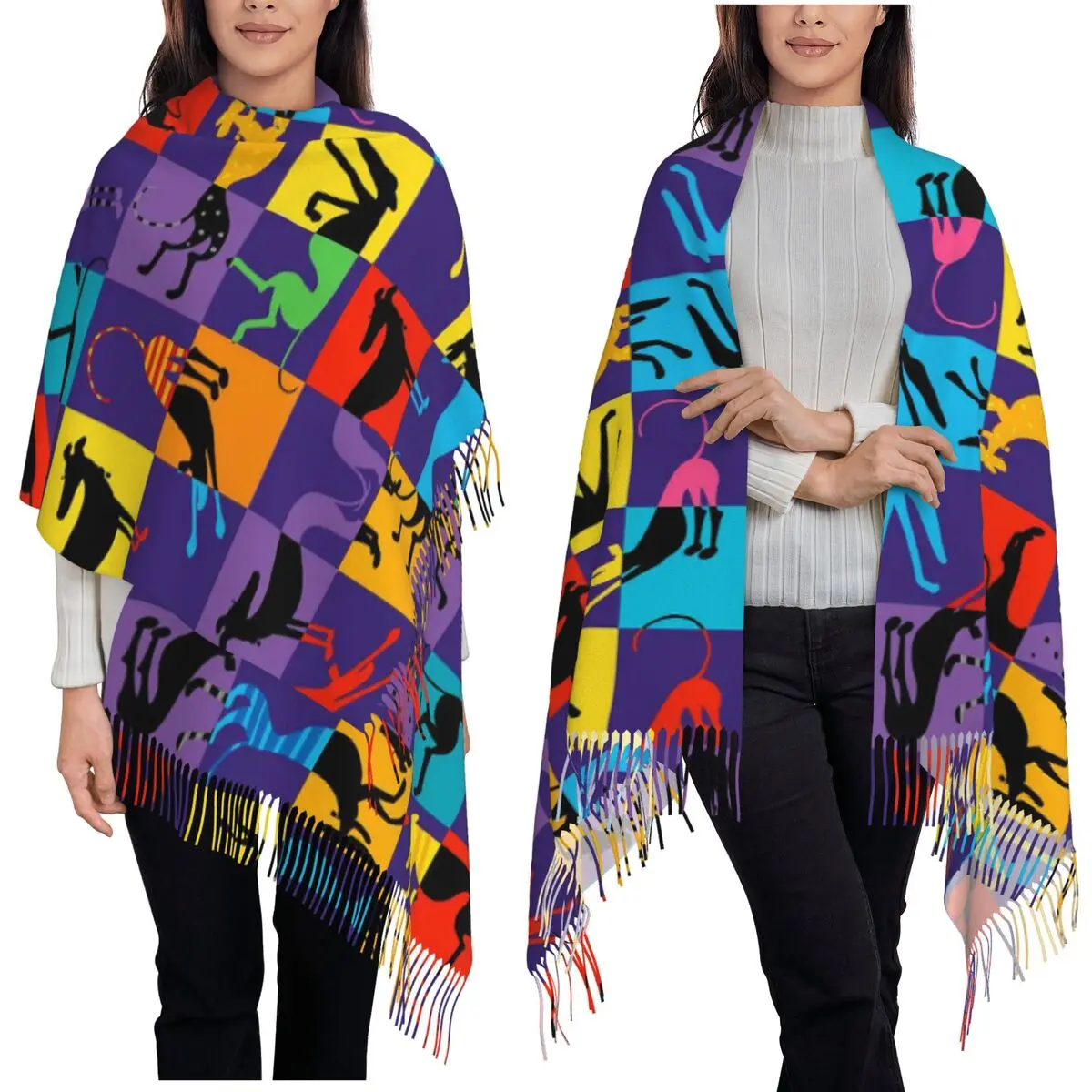 

Борзая Семафора Уиппет Борзая Собака Шарф Шарфы с кисточками для женщин Мягкая теплая шаль и накидки Большая осенне-зимняя шаль