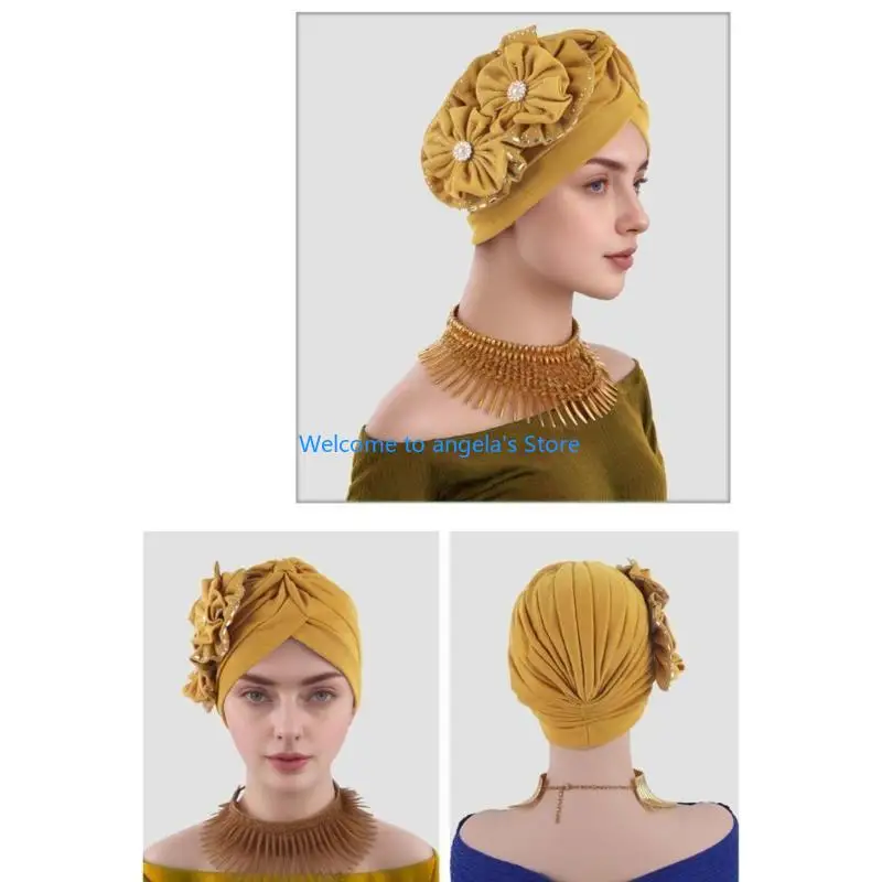 X4YC العصرية زهرة كبيرة الحجاب قبعة يندبروف حماية قبعة الرجال قبعة الدينية