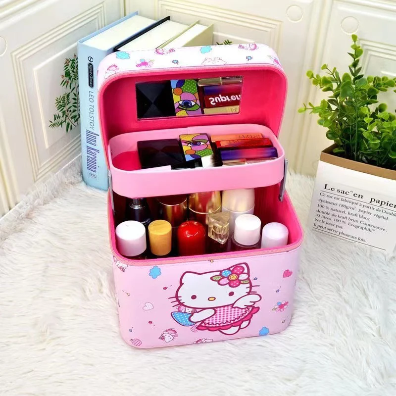 Hello Kitty borsa da donna portatile per trucco di grande capacità borsa per cosmetici borsa da viaggio portatile impermeabile per la bellezza