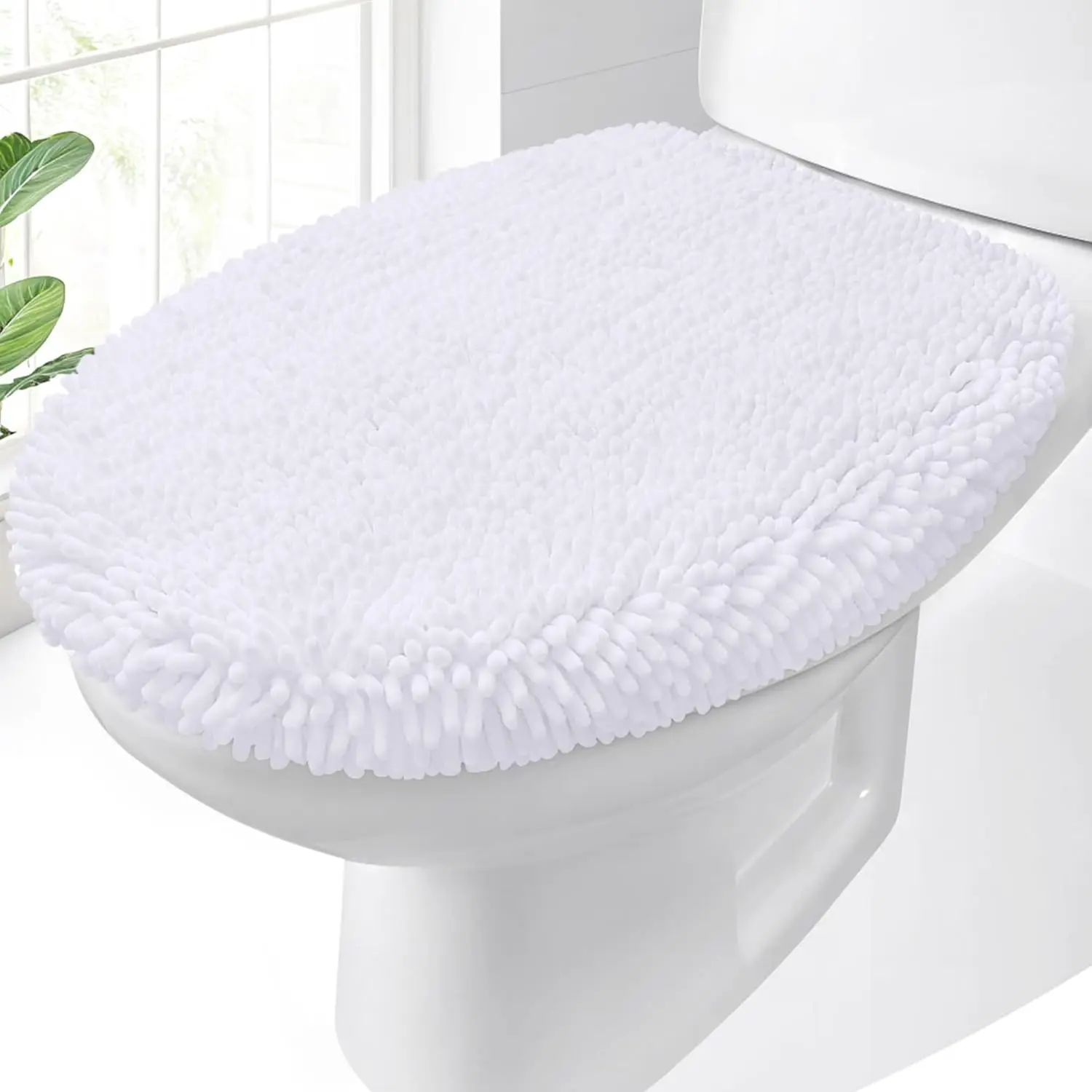 

Soft Chenille Bathroom Toilet Lid Cover, Machine Washable Seat Covers, 17.5x15, Stays in Place Rubber