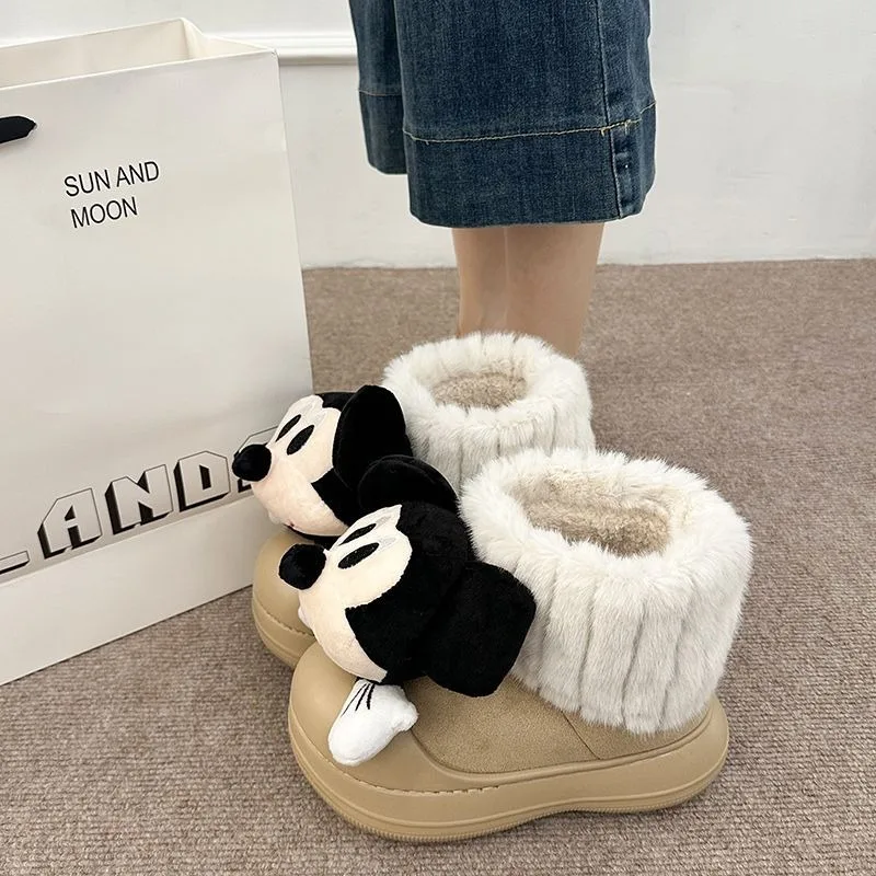 أحذية ديزني اللطيفة على شكل بضائع كرتونية ميكي للنساء، طراز شتوي عصري ومتعدد الاستخدامات، أحذية قطنية حلوة ودافئة #6
