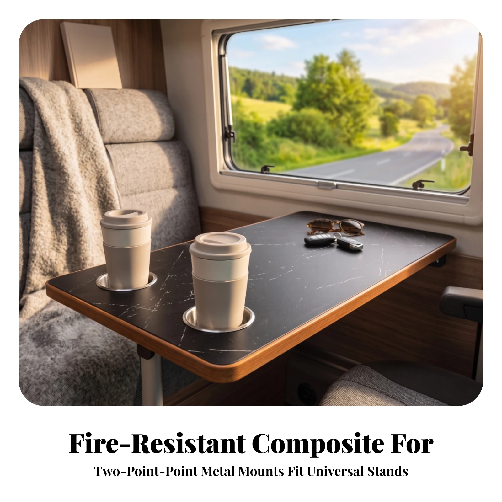 Tabletop with Cup Holders Compact Wooden Table Board TV Tray with Cup Holder Stable Versatile for Campers, RV Interior - view 5
