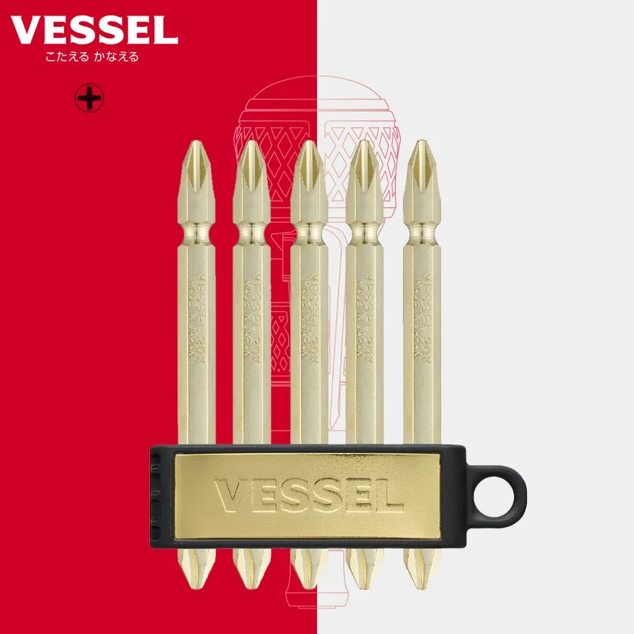 VESSEL Limited Edition Gold Color Magnetic Double Head Phillips Bit High Hardness Screwdriver Bit Electric Driver Bit A142082L