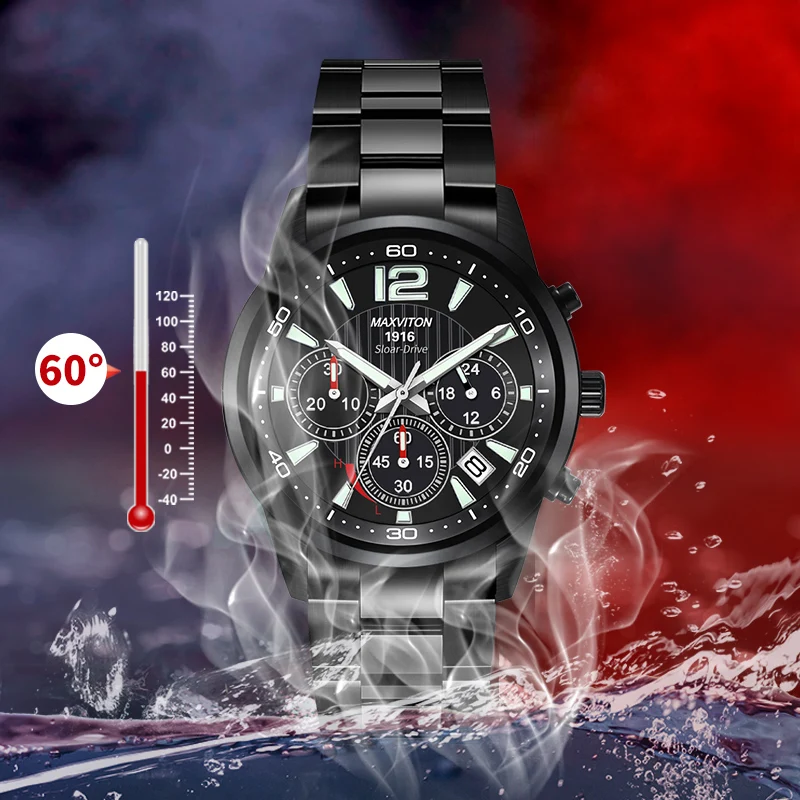 

MASVINTON Men's Solar Powered Watch, Casual Fashion Steel Band, Luminous Waterproof Eco-Drive Wristwatch