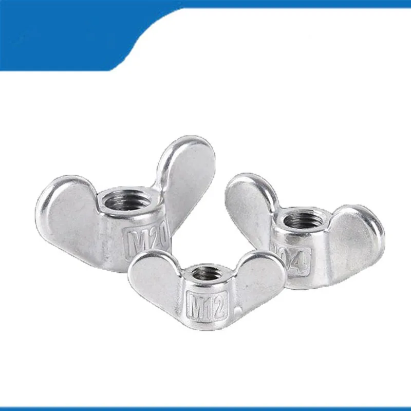 High Quality 6PCS M10 M12 304 Stainless Steel Large Ears Hand Tighten Nut Butterfly Nut Ingot Type Two Claw Nuts