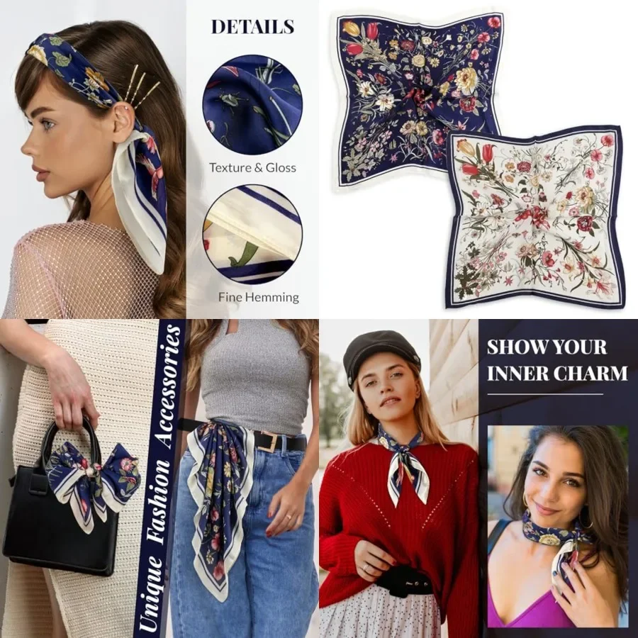 

Satin Silk Head Scarf Neckerchief, Women Hair Neck BandanaThin Soft Scarfs for Spring Summer, Mom Grandma Best Friend Sister Wi