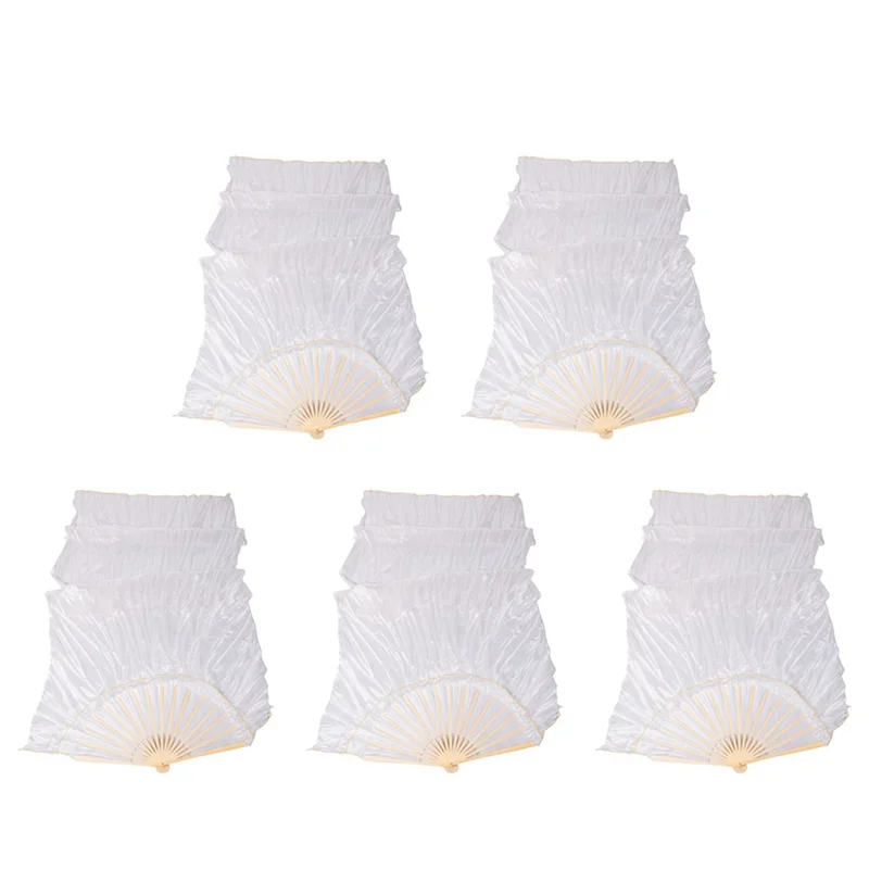 

AA81-100% Silk Unisex Chinese Silk Veil Dance Fans 5Pcs Belly Dance Fans White Color 180X90cm