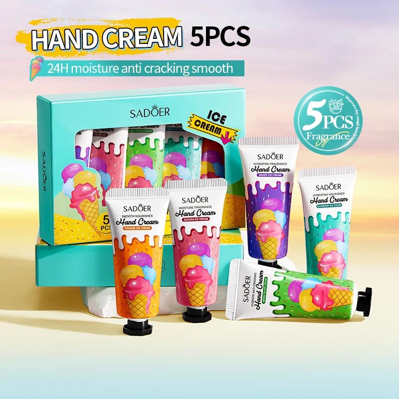 

SADOER Ice Cream Hand Cream 5pcs/set Moisturizing Repairing Anti-Dry Hand Lotion Sets Hands Skin Care Products,gifts