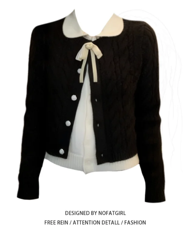 

plus Size Sweater Jaet Fake Two-Piece Knit Cardigan Autumn Winter New Sle Ladylike Sense Open Cardigan Korean Loose Fit