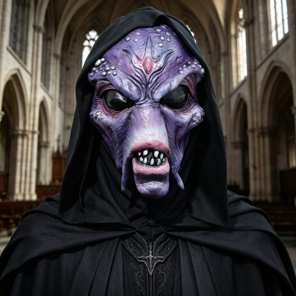 Purple Alien Creature Mask With Black Hood Sci‑Fi Monster Cosplay Mask Halloween Haunted House Carnival Party Costume Props
