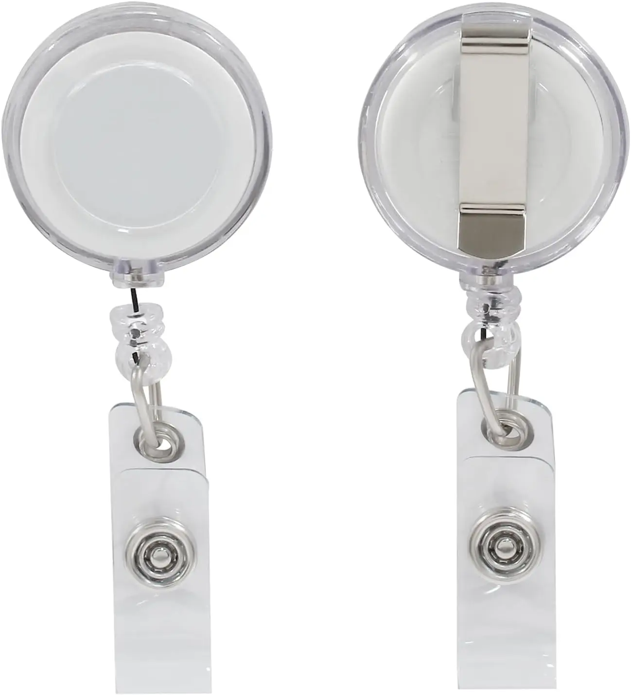 2 Pack Clear Translucent Badge Reels with Belt Clip, Retractable ID Badge Holders with 29” Cord for Office Use