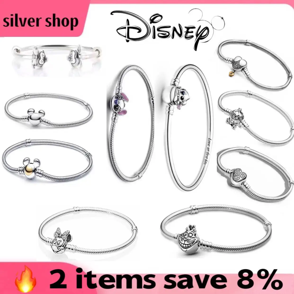 VENDITA CALDA 100% argento sterling 925% Disney Topolino Minnie Pupazzo di neve Re leone Bracciale con ciondoli per le donne Gioielleria raffinata Regali