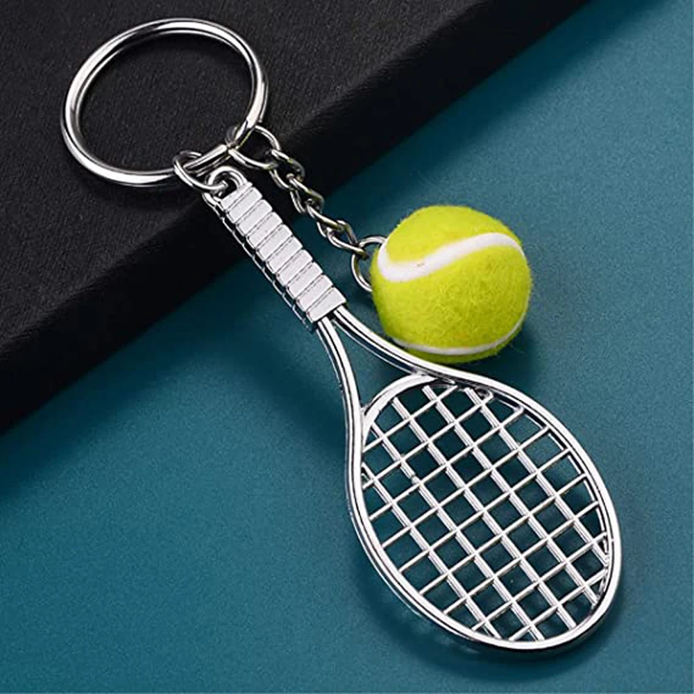 Souvenir for Teenager Car Key Chain Metal Pendant 6 color Mini Keychain Tennis Racket Keychain Sports Key Chain Tennis Ball