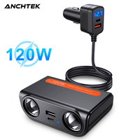 Anchtek 120W Car Cigarette Lighter Adapter USB Fast Charge Plug Splitter Ports Socket  LED Voltmeter Electric Drive Accessories