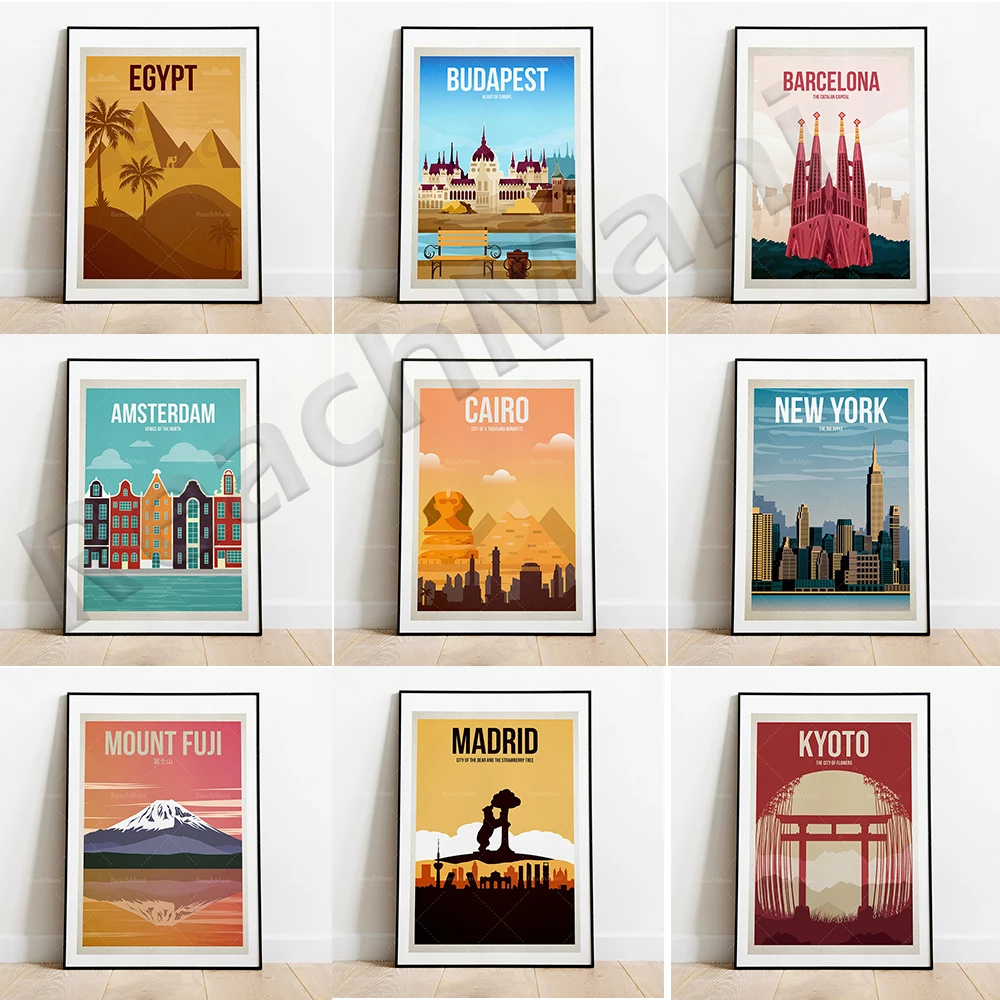 

Athens, Copenhagen, Amsterdam, Madrid, Sydney, New York, Paris, Egypt, Budapest, Barcelona, Osaka, Cairo, Prague travel posters