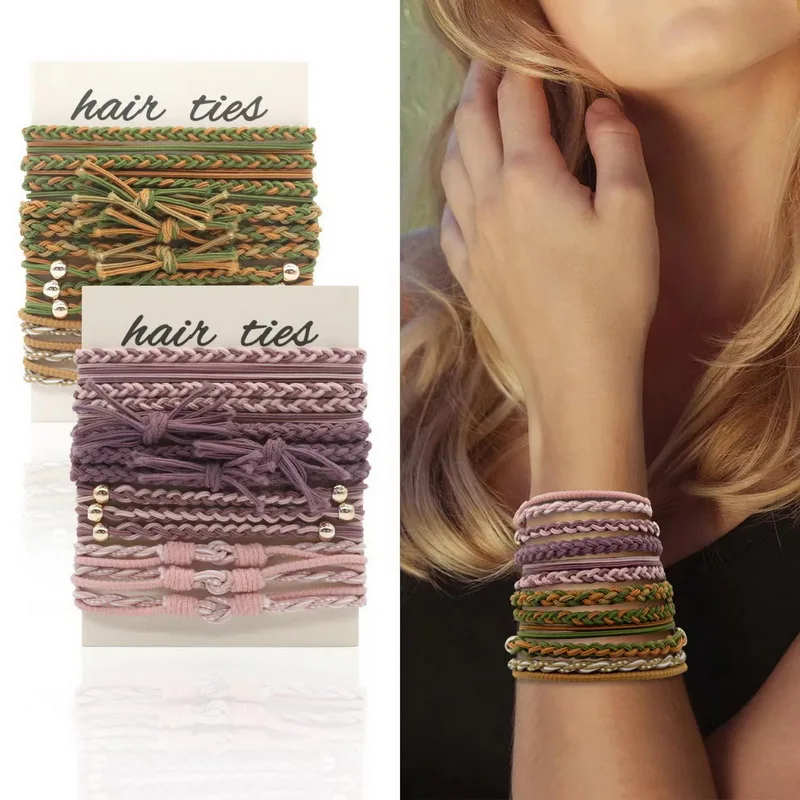 12 sztuk kobiet Boho gumki do włosów dla dziewczynek Retro bransoletka opaska do włosów elastyczna bransoletka gumka do włosów opaski do włosów akcesoria do włosów