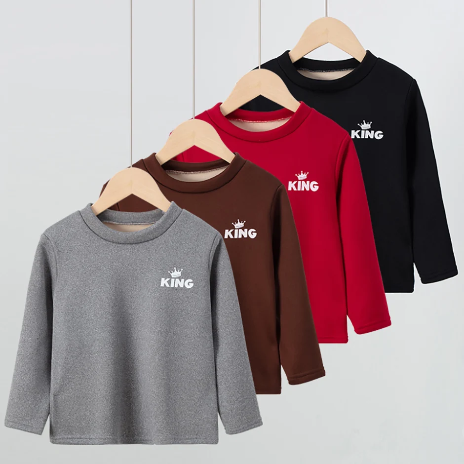 Children's Autumn/Winter Warm Top With Thick Velvet Letter Printed Multi-Color Fashionable Casual Plush Pants Comfortable Sporty