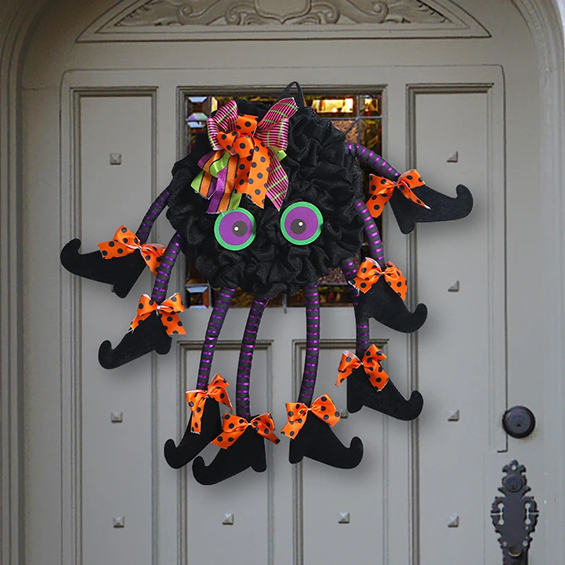 Halloween Party Wreath Hanging Welcome Sign Multi Legged Witch Wall Hanging Pendant Front Door Decoration image 5