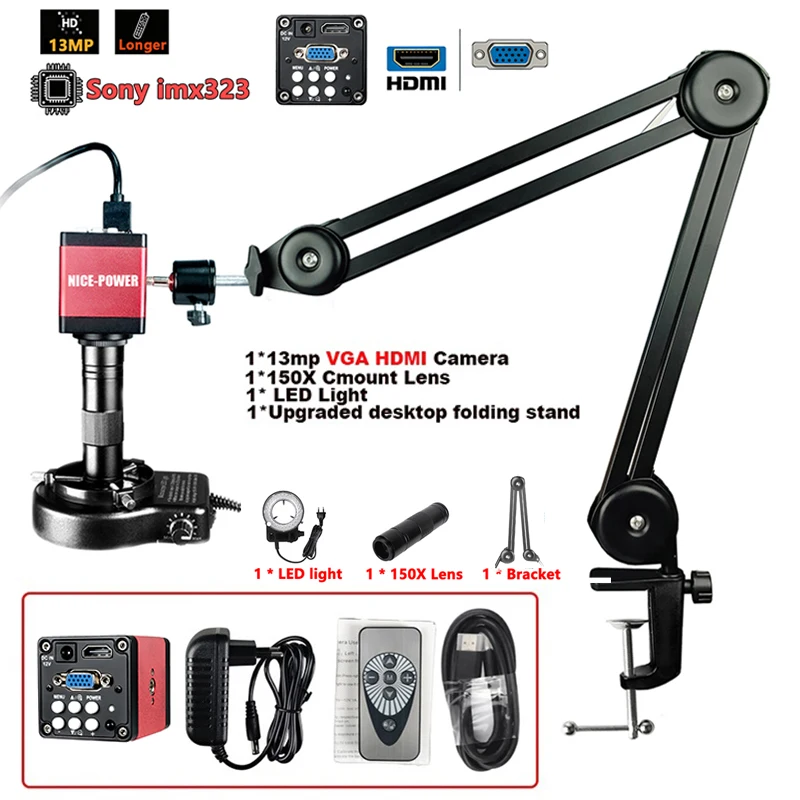 NICE-Power 48MP 4K mikroskope digital, ultrahochauflösende HDMI-USB-Mikroskopkamera mit 150-fachem Objektiv für industrielles QC-PCB-Löten