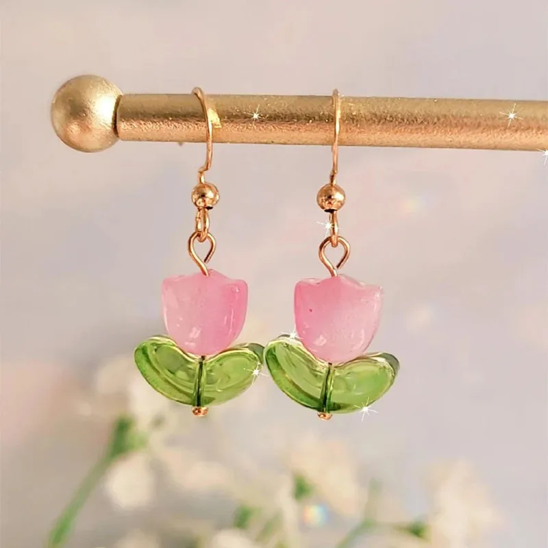 

Pink Tulip Earrings Cute Flower Earrings Botanical Cute Jewelry