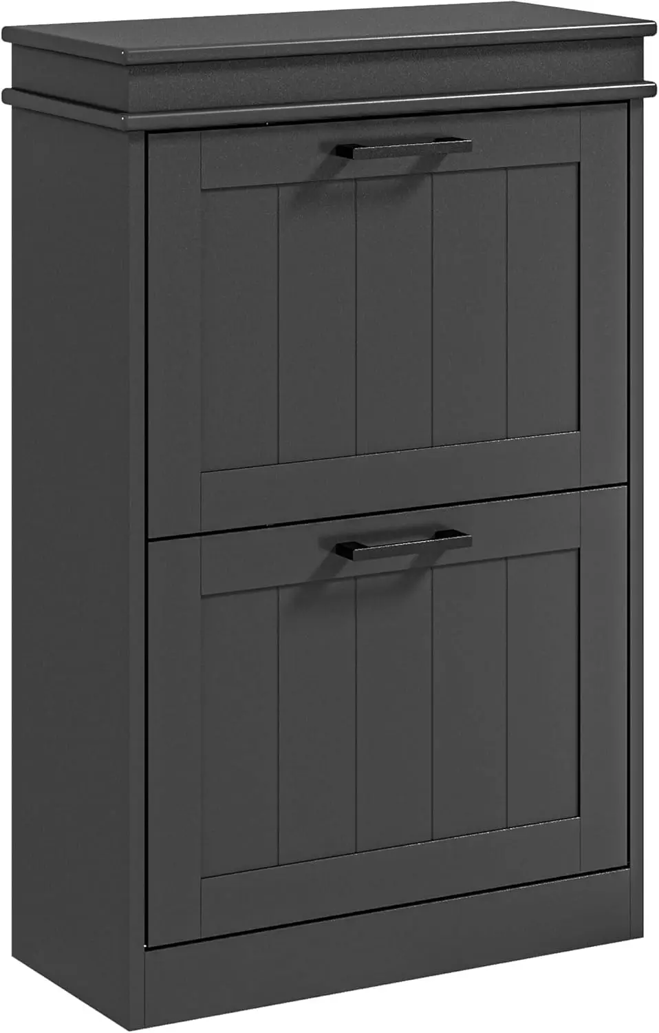 Narrow Shoe Cabinet with 2 Flip Drawers & Adjustable Shelves, Black, Holds 10 Pairs