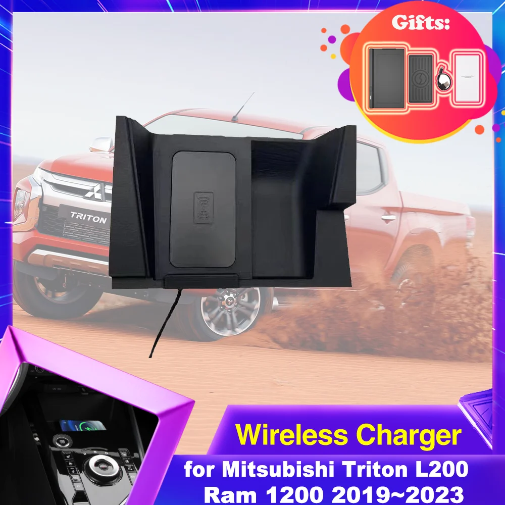 Wireless Charging Pad for Mitsubishi Triton L200 Strada Ram 1200 2019~2023 Center Console iPhone Fast Charger Plate Accessories