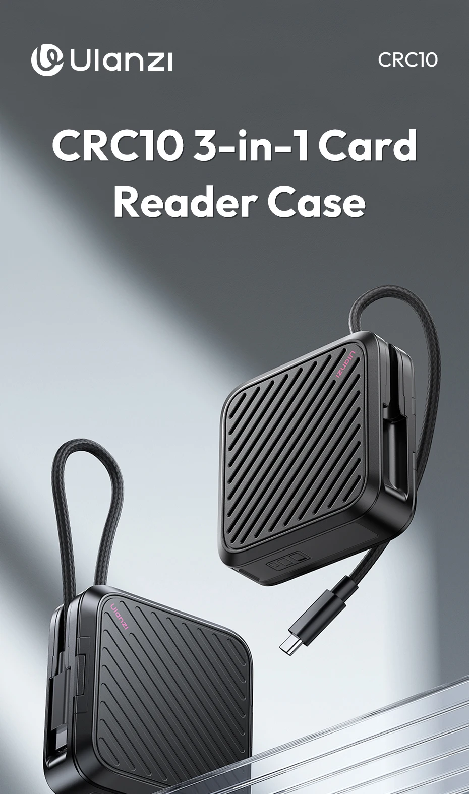 Ulanzi CRC10 3-in-1-Kartenlesergehäuse CFA/SD/TF 13 Kartenhalter mit USB3.2 Gen2-Schnittstelle Hochgeschwindigkeits-Datenübertragungschips – Detail 1