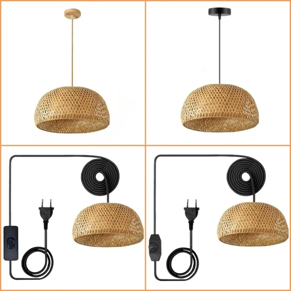 JOYINLED Bamboo Chandelier 30/38/45cm Nordic Farmhouse Pendant Light Braided Dome Dimmable E27 for Kitchen Island Living Room
