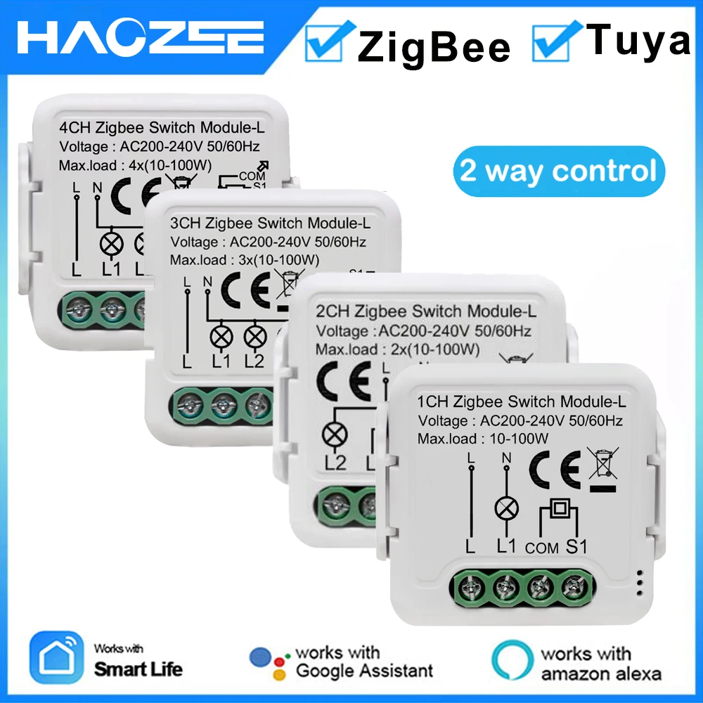 Tuya Smart ZigBee 3.0 Switch Module No Neutral Wire Required Smart Home DIY Light Breaker Works with Alexa Google Home