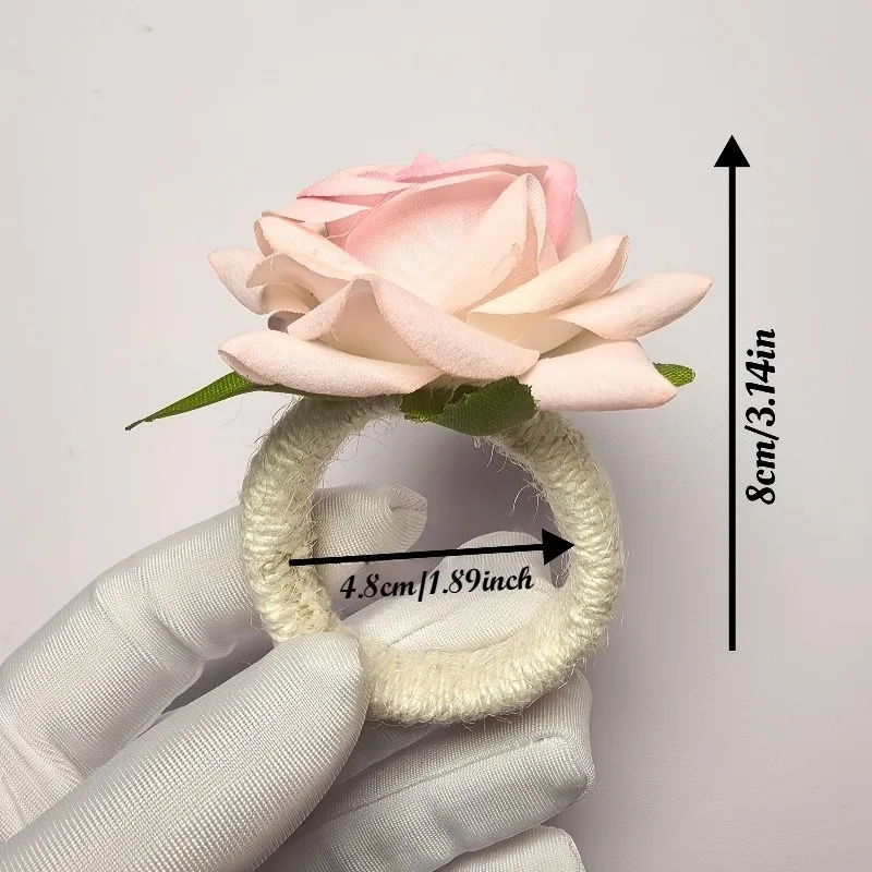10-Pack Pink Rose Napkin Rings Handmade Napkin Holder Rings Table Decorations for Wedding Christmas Valentine's Day Thanksgiving