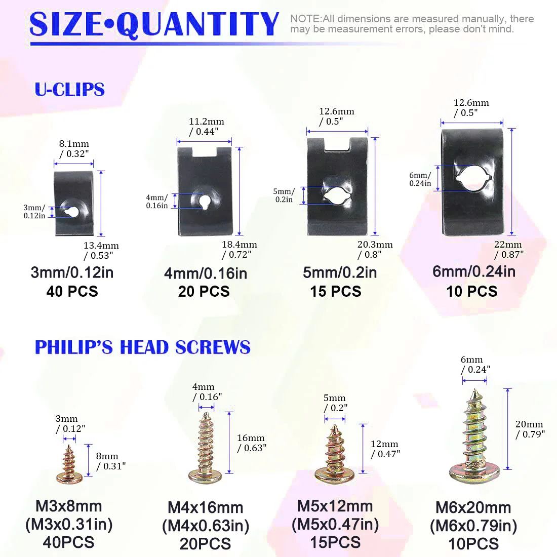 Комплект из 170 автомобильных U-образных зажимов и винтов, 9 размеров для автомобильных зажимов и комплектов винтов для бамперов, приборных панелей