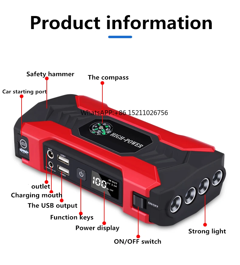 Alimentatore di avviamento di emergenza per auto 12000mA 800A 12V avviatore di emergenza portatile per banca di alimentazione per dispositivo di