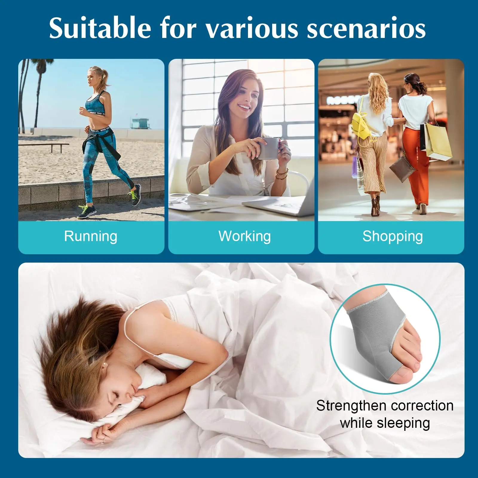 فاصل أصابع القدم أروح الورم مصحح تقويم العظام قدم العظام الإبهام الضابط تصحيح باديكير جورب مستقيم