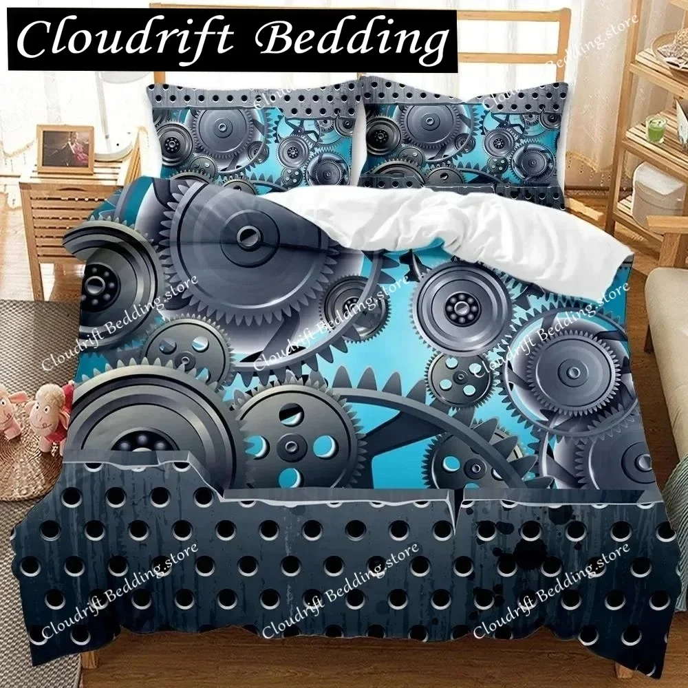 Mechanical Gear Duvet Cover Set Steampunk Style Bedding Set Clocks Polyester Comforter Cover Men Bedclothes Quilt Cover