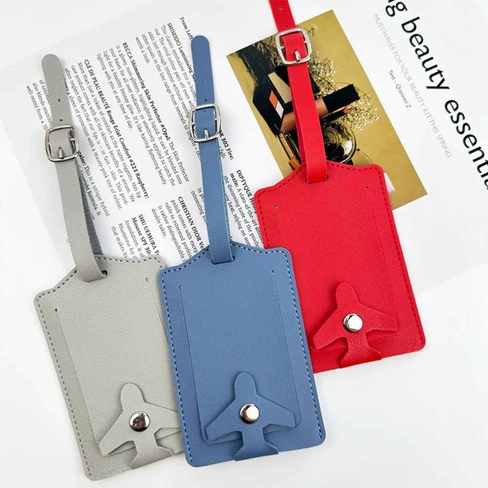 Durable PU Leather Luggage Tag Anti Lost Airplane Buckle Suitcase Label Thickened Flip Cover Boarding Pass Luggage