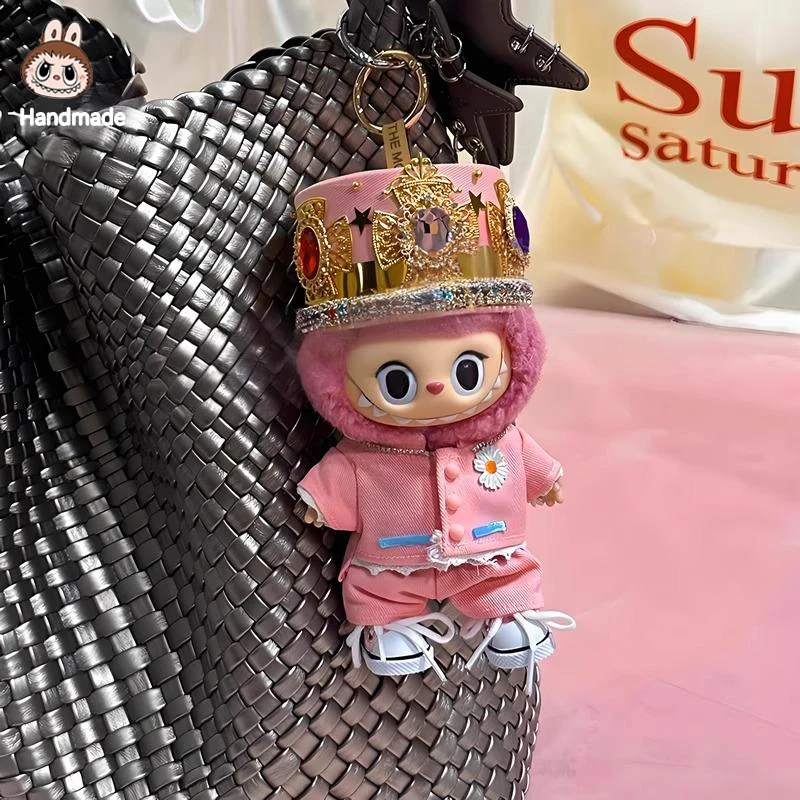 Nouveau chaud 17 cm Labubu vêtements poupée costume Gd rose couronne ensemble Rose ensemble bricolage accessoires vêtements jouet cadeau fille coréen idole Fan cadeau