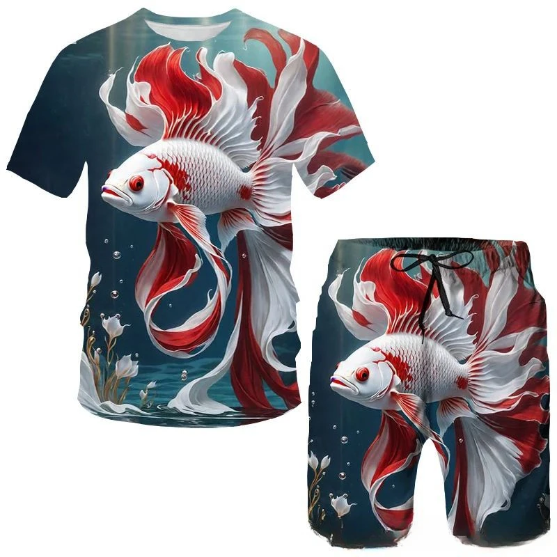 3D Printed T-shirt and Shorts The Fish Pattern Summer Men's Casual Sports Suit Tracksuit Men Woman Plus Size S-7XL
