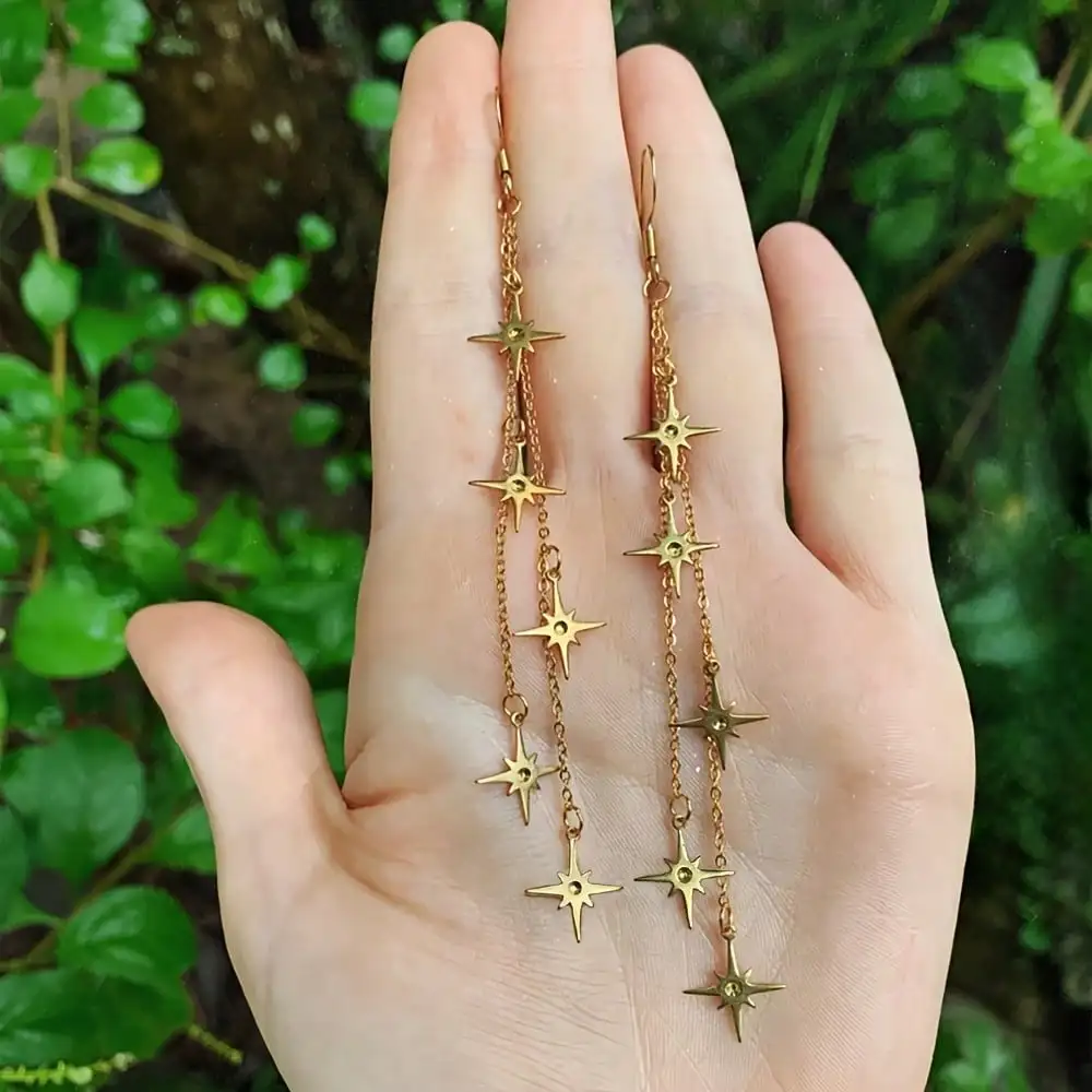 

Boho Star Drop Earrings with Chain Tassels - Gold Tone Long Dangle Earrings for Women, Party & Daily Wear