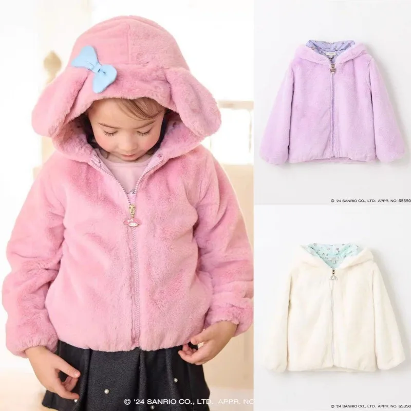 

Kawaii Cinnamoroll My Melody Kuromi Sanrio Children Cute Cartoon Plush Warm Jacket Student Coat Blouse Birthday Gift for Kids