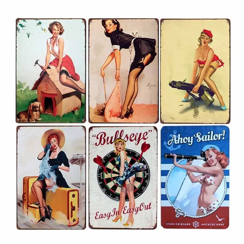 

Pinup Poster Retro Plaque Metal Tin Sign Pin Up Cafe Decoration Pub Retro Wall Plate Decorative Home Decor 20x30cm