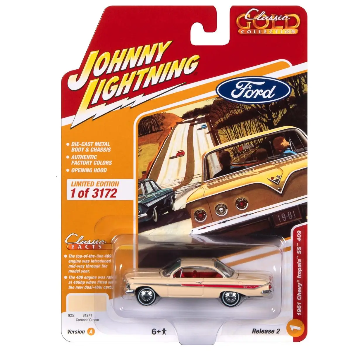 Johnny Lightning 1/64 JL A1 1961 Impala SS 409 Coronna Cream Die-cast Alloy Car Model Gold Classic Collection