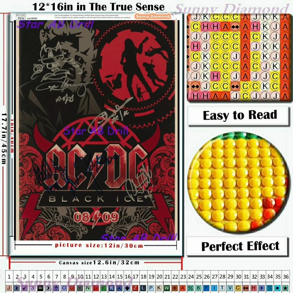 AC / DC Rock Band AB Diamond Art Painting New 2023 Skeleton Bell Music Full Square Drill 5D DIY Cross Stitch Kit Home Decor Gift