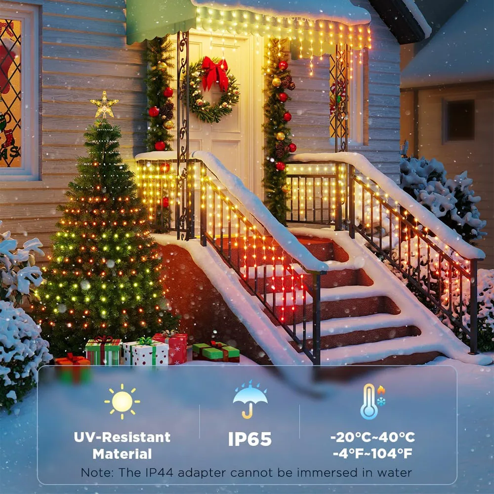 ضوء شجرة عيد الميلاد الذكي بطول 1.8 متر/5.9 قدم، تطبيق وجهاز تحكم عن بعد، مزامنة موسيقى 400 مصباح LED، نمط DIY، مقاوم للماء، مؤقت، لديكور عيد الميلاد