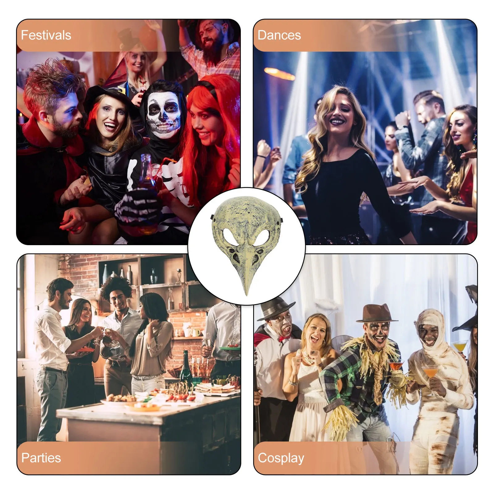 Máscara de caveira de pássaro para festa de Halloween Estrutura óssea realista Leve Ajuste confortável Abertura respirável para cosplay e