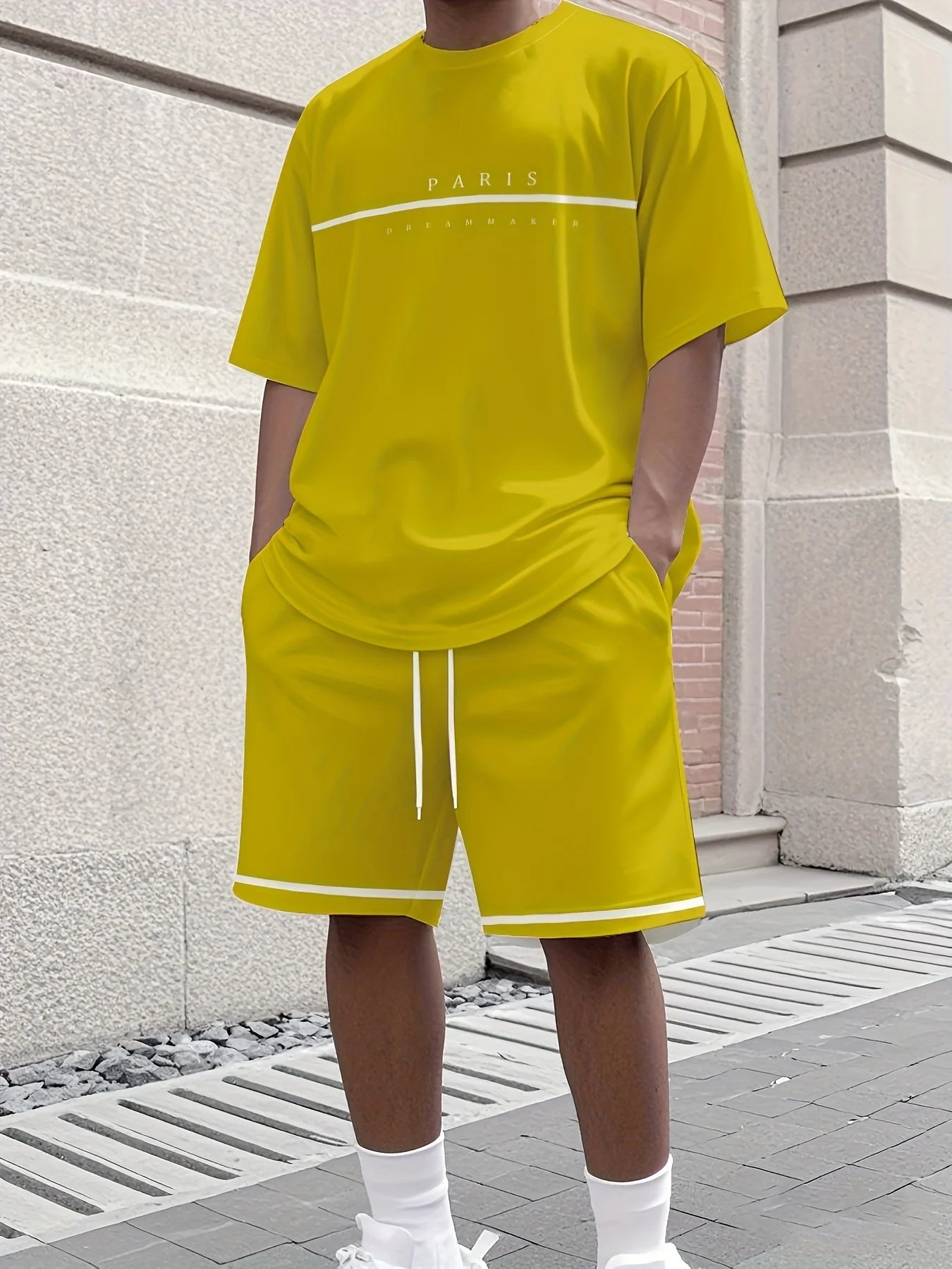 عادية تي شيرت رجالي السراويل دعوى الملابس اليومية شريط إلكتروني طباعة قصيرة الأكمام المحملة التجفيف السريع الجانب جيب الرباط السراويل #4