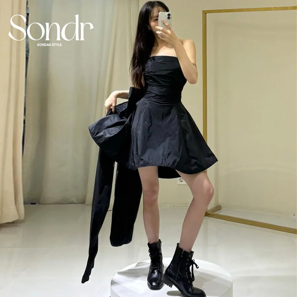 

Sondr Simple Black Party Dresses Strapless Taffeta Mini Party Gown Customized Korean Wedding Snap Dresses 2025