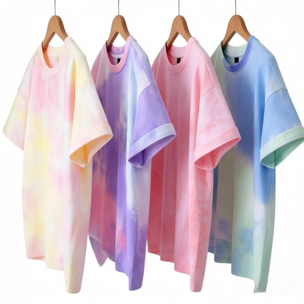 New Girls Tie Dye Short Sleeve Shirt Kids Summer Fashion Breathable Crewneck Casual Tops Boys Children's Loose T-Shirt