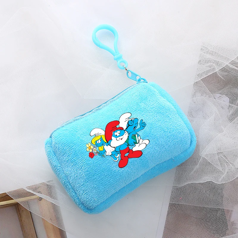 Smurfs Coin Purse Cartoon Figure Soft Decoration Change Bag Earphone Key Pouch Kid's Money Storage Pocket Portable Birthday Gift