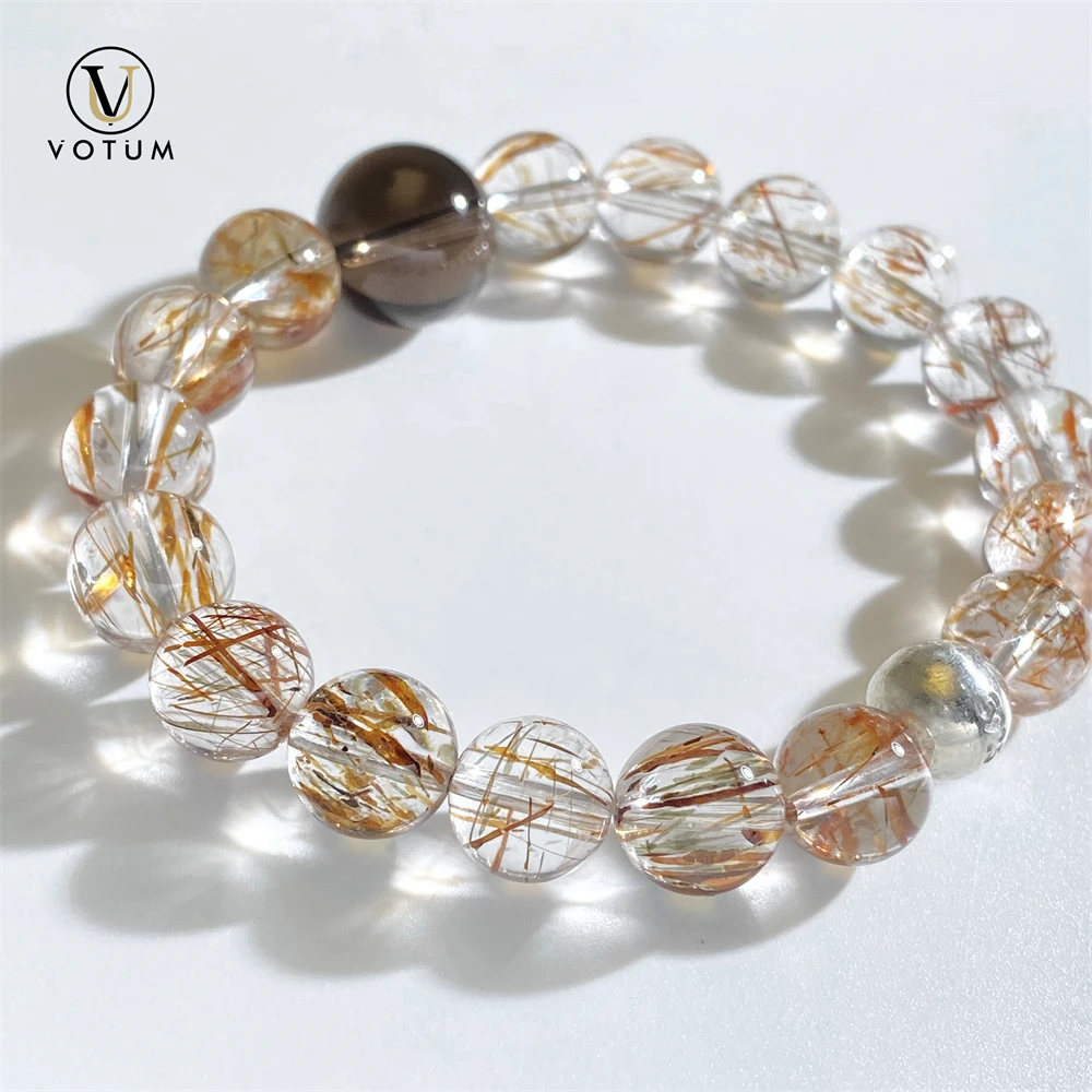 Votum Natural Black Gold Super Seven Quartz Bracelet for Men Wealthy Attract Smoky Quartz Crystal Healing Bracelets Jewelry view 2